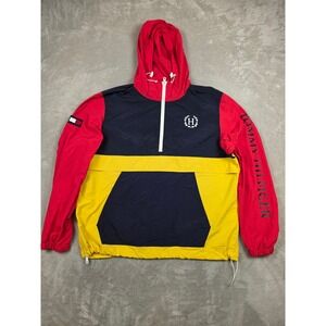 Tommy Hilfiger Anorak Windbreaker Mens XL Red Blue Yellow Colorblock Hooded